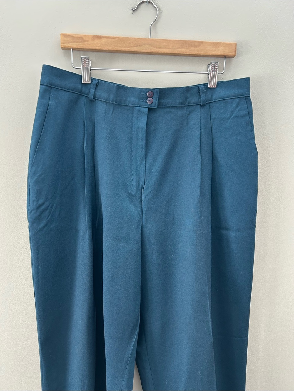 Vintage Union Made Bianca Dark Blue Jade High Waisted Pleated Waist Wool Trouser - Picture 4 of 6